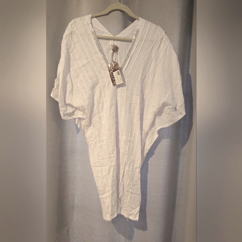 CoCo Kai Hawaii Lani Lau White Cover-Up W/ Silver Neckline